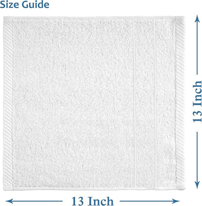 Casa Platino 100% Cotton Washcloths 12 Pack - Spa & Salon Quality Face Towels - Ring Spun, Soft & Absorbent Wash Cloth Rags for Body, Beauty, Home, Gym - Fingertip Towels - 13"x13", White Washcloths