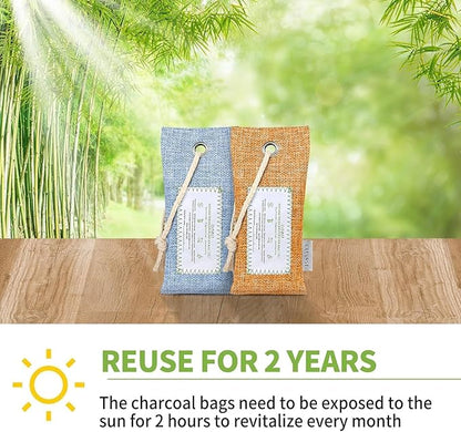 CLEVAST 6 Pack Bamboo Charcoal Air Purifying Bags(6x60g), Activated Natural Home Odor Absorber, Deodorizer and Moisture Eliminator, Purifier for Closet, Shoe, Car Air freshener, Pet Safe