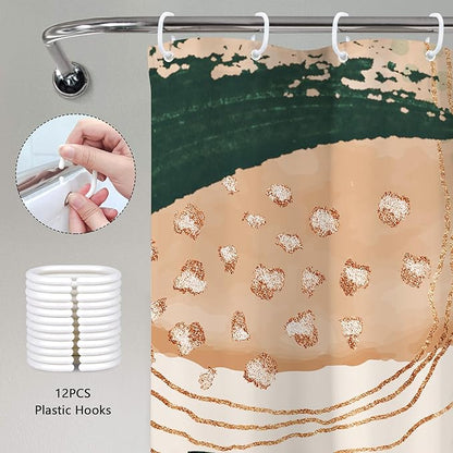 Boho Shower Curtain 72Wx78H Modern Abstract Tropical Green Leaves Plant Palm Bohemian Mid Century Botanical Geometric Arch Bathroom Decor Minimalist Bath Curtain Fabric Polyester 12 Pack Hooks