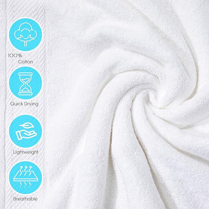Cloudura Luxury Bath Towels-100% Cotton | Quick Dry | Lightweight | Thick I Good for Spa,Gym & Hotel Quality,(27'x54')-Soft & Absorbent (White, Set of 2)
