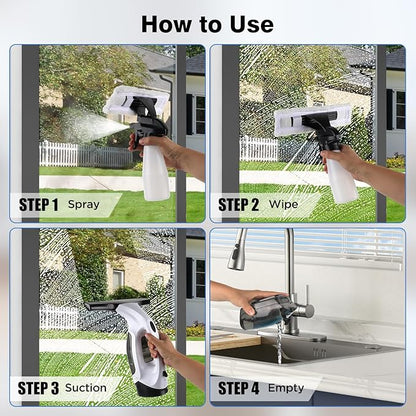 Window Vacuum Squeegee Cordless, 2000Pa Electric Window Cleaner Tool with 2200mAh & 150ml Water Collection Tank, Window Cleaning Kit Shower Squeegee for Glass Doors, Windows, Mirrors, Car (White)