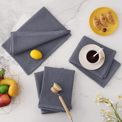 Homaxy 100% Cotton Oversized Waffle Weave Kitchen Dish Towels, Ultra Soft Absorbent Quick Drying Cleaning Towel, 20 x 28 Inches, 4-Pack, Dark Grey