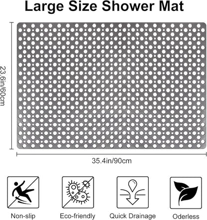 Anti Slip Shower Mat with Suction Cups,23.6x35.4 Inch Quick Drain TPE Non Slip Shower Mats for Inside Shower,Large Bath Mat for Shower Soft on Feet, Easy to Dry&Cut Machine Washable