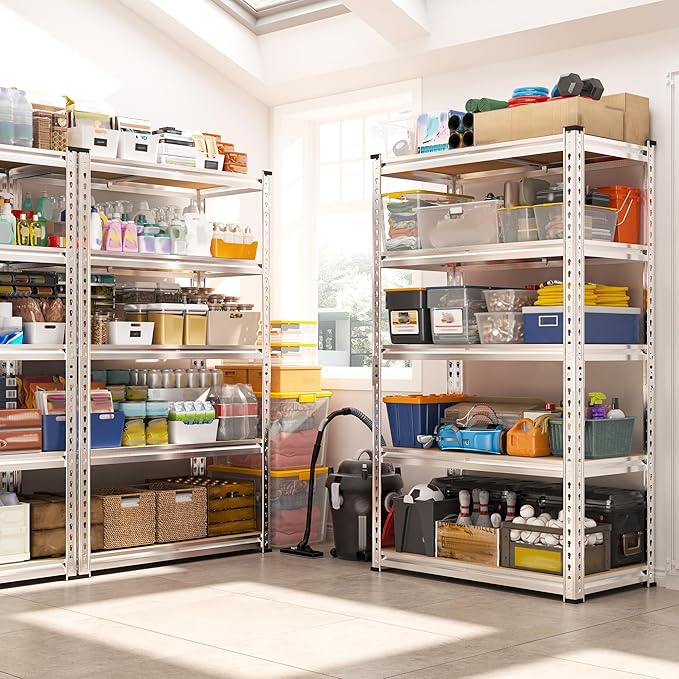 REIBII Storage Shelves 2020LBS Garage Shelving 5 Tier Heavy Duty Shelving Adjustable Pantry Shelves for Garage Closet Kitchen Basement 28" W x 12" D x 59.8" H, 2 Pack