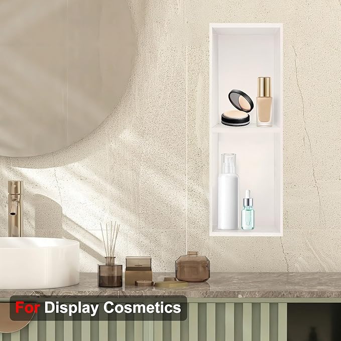 Shower Niche,8 * 24 Stainless Steel Elegant Bathroom Niche, No Tile Needed Recessed Shower Shelf Organizer for Storage,Warm White
