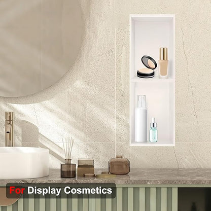 Shower Niche,8 * 24 Stainless Steel Elegant Bathroom Niche, No Tile Needed Recessed Shower Shelf Organizer for Storage,Warm White
