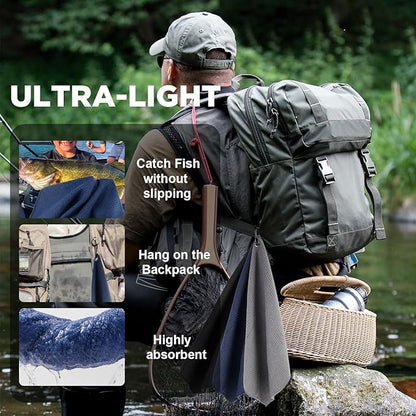 3 Pack Microfiber Fishing Towels with Clip, 16" X 16", Waffle Pattern for Effective Cleaning of Fishing Gears or Dirty Hands, Perfect for Camping Towels and Hiking Towles, Grey/Blue/Black