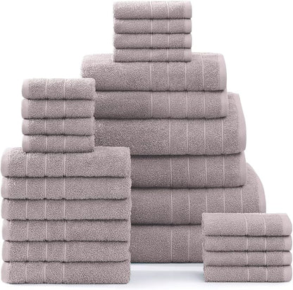 Casa Platino 100% Cotton Bathroom Towels Set - 24 Pcs - Ring Spun, Soft & Absorbent - 2 Bath Sheets, 2 Gym, 2 Bath, 4 Fingertip, 6 Hand Towels, 8 Washcloths - Perfect for Home & Salon - Platinum