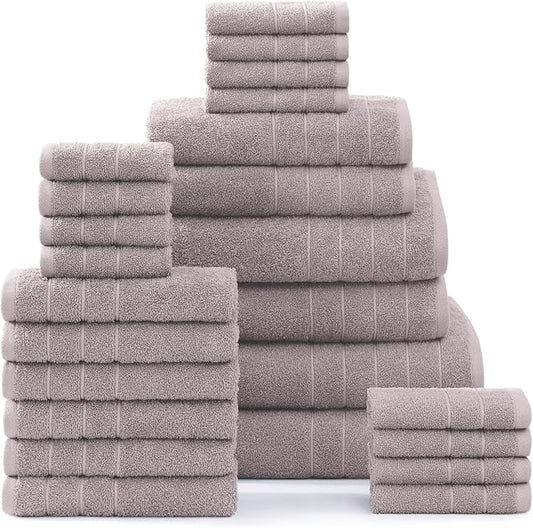Casa Platino 100% Cotton Bathroom Towels Set - 24 Pcs - Ring Spun, Soft & Absorbent - 2 Bath Sheets, 2 Gym, 2 Bath, 4 Fingertip, 6 Hand Towels, 8 Washcloths - Perfect for Home & Salon - Platinum