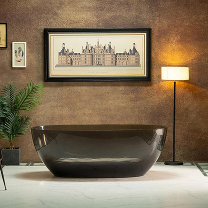WOODBRIDGE 63" L x 28-3/8" W Transparent Gray Stone Resin Freestanding Soaking Tub with Double Ended Design
