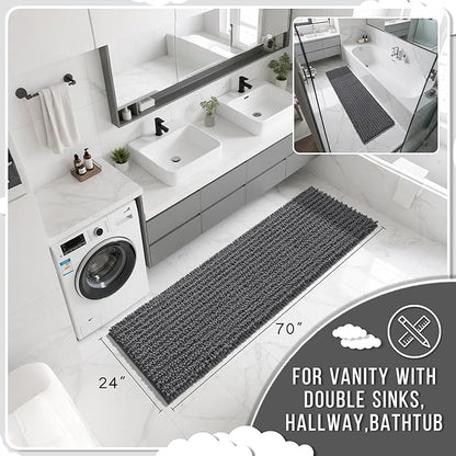Yimobra Bathroom Runner Rug 70x24 Inch - Extra Long Non Slip Chenille Bath Mat, Soft & Absorbent, Machine Washable Shaggy Hallway Carpet for Vanity Tub Shower, Dark Gray Home Decor Accessories