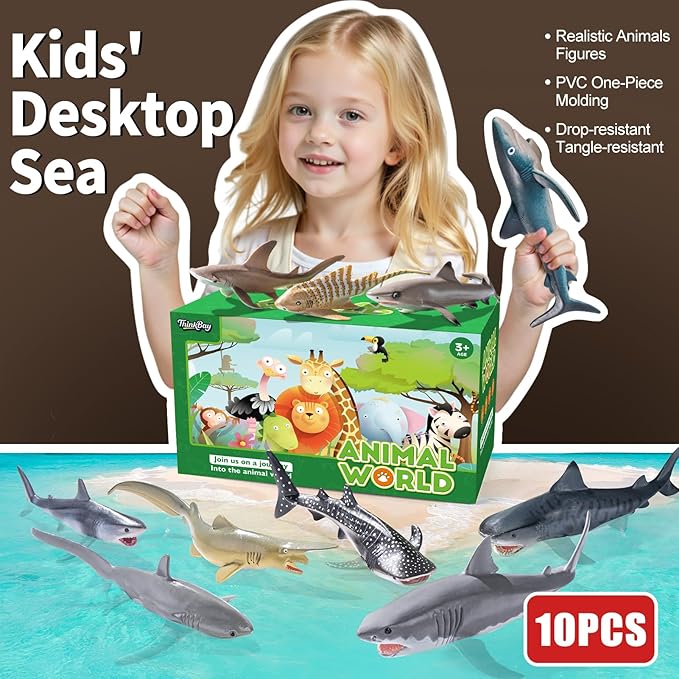 10PCS 5-8" Shark Toys for Toddlers, Large Sea Ocean Animals Bath Toys for Kids, Shark Figurines Cake Toppers Birthday Party Favors & Gifts for Kids