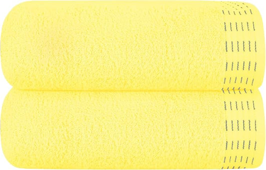 Cotton 2 Pack Oversized Bath Towel Set 28x55 inches, Large Bath Towels, Ultra Absorbant Compact Quickdry & Lightweight Towel, Ideal for Gym Travel Camp Pool - Lime Yellow