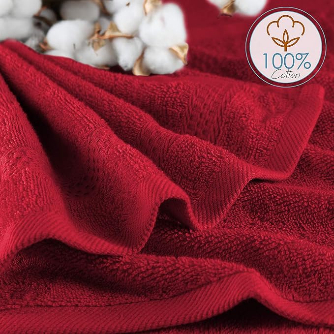 Hearth & Harbor Washcloths 12 Pack - 100% Cotton Washcloth for Body and face, High Absorbent and Soft 13"x13" Body Wash Cloth, Quick Dry - Red Washcloths