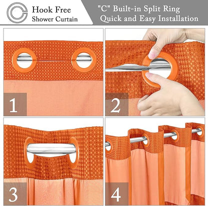 Gibelle Stall Small Shower Curtain 36x74, Waffle Weave Shower Curtain with Snap-in Fabric Liner Set, No Hooks Needed, Hotel Style with Mesh Top Window, Burnt Orange