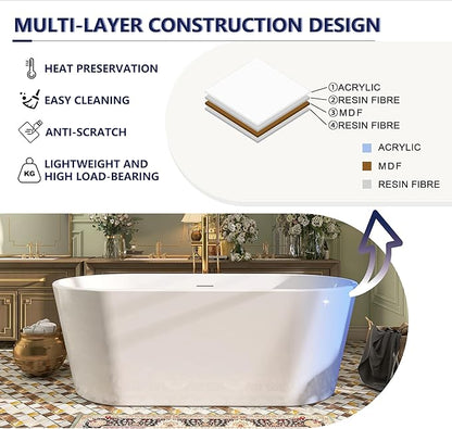 59" Acrylic Free Standing Tub, Stand Alone Tub, Freestanding Bathtub, Soaking Bathtub, cUPC Certified, SW(Glossy White)