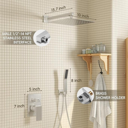 Brushed Nickel Shower System, Shower Faucet Set with 12 Inch Rain Shower Head and Handheld, Wall Mounted High-Pressure Shower Head Combo Set with Shower Valve and Shower Trim, Brushed Nickel