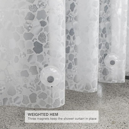WELTRXE Bathroom Shower Curtain Liner 8G EVA Thick, 72x72 Inch 3D Frosted Pebble Plastic Shower Curtains, Heavy Duty Waterproof Shower Liner with Weighted Magnets, 12 Hooks, Rustproof Metal Grommet