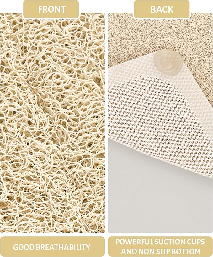 Mecko Non Slip Shower Mats, 16x40 Inch, Anti-Slip Bathtub Mats with Suction Cups for Bathroom, Foot Scrubber Loofah Bath Mats for Shower, Quick Drying Shower Stall Mats for Wet Areas (Beige)