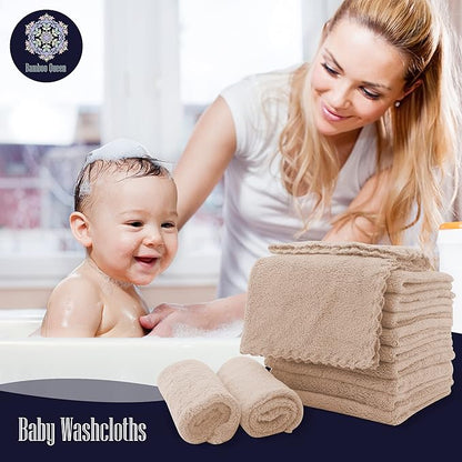 16 Pack Baby Washcloths - 10x10 Inch, Coral Fleece - Extra Absorbent and Soft Wash Clothes for Newborns, Infants and Toddlers - Suitable for Sensitive Skin and New Born - Baby Shower - Brown