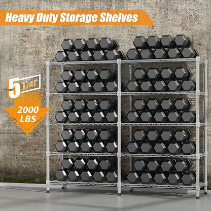 Homdox Heavy Duty Metal Shelves for Storage, 5 Tier Storage Racks and Shelving, Adjustable Wire Shelving Unit, Garage Rack Pantry Shelves Kitchen Shelving, 18"x72"x72", Silver Gray