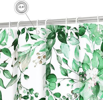 Gibelle Small Stall Shower Curtain 36 x 72, Narrow Emerald Green Floral Shower Curtain for Bathroom, Watercolor Plant Eucalyptus Leaves Fabric Shower Curtain Set