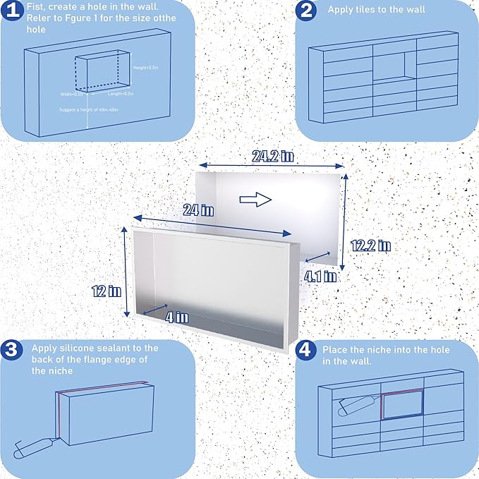 No Tile Needed Shower Niche for Shower Room Storage,Recessed Wall Niche Insert,Stainless Steel 304 (Brush, 12 * 24 in)