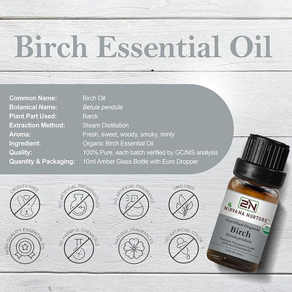 Birch Essential Oil USDA Certified Organic, 100% Pure Natural Premium Grade, Undiluted