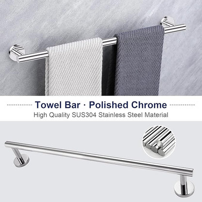 Lairuier Polished Chrome Bathroom Hardware Set, 10-Piece Towel Bar Set SUS304 Stainless Steel Bathroom Hardware Accessories Set Round Towel Holder Set Wall Mounted