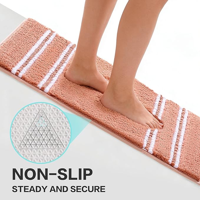 Kmson Bathroom Rugs Mat, 17"x24" Ultra Soft Washable Shaggy Chenille Bath Rugs, Non-Slip Fluffy Thick Water Absorbent Microfiber Mat for Bathtub, Sink and Shower, Pink