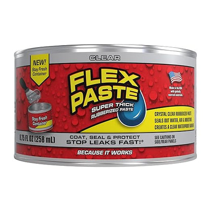 Flex Paste, Waterproof Paintable Putty, Spackle Sealant, Fill Gaps Cracks Holes - Block Out Water and Air - UV Resistant - Walls, Drywall, EPDM, Concrete, Roof, RV Repairs, Clear, Half-Quart