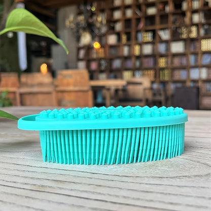 Premium Sensory Brush for Kids or Autism,Soft Silicone Body Scrubber,2 in 1 Sensory Room Occupational Therapy Brushes,Silicone Loofah,Pet Shower Brush Bath Shampoo Brushes(hangable-Oval-Teal)