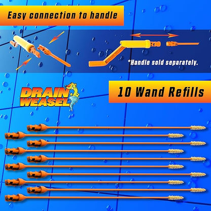 FlexiSnake Drain Weasel Refill - Sink Snake Hair Clog Remover Tool, Sink, Pipe, Bathroom, Bathtub Drain Cleaner, 18-inch Long Flexible Disposable Wands, Made in The USA, 10 Pack