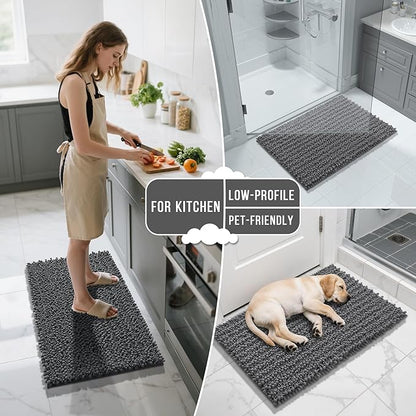 Yimobra Bathroom Rugs Sets 2 Piece - Quick Dry Extra Thick Luxury Chenille Bath Mat, Non Slip Super Absorbent for Tub Shower Sink, Machine Washable Shaggy Floor Mat, 32"x20"+24"x17" Inch, Dark Grey