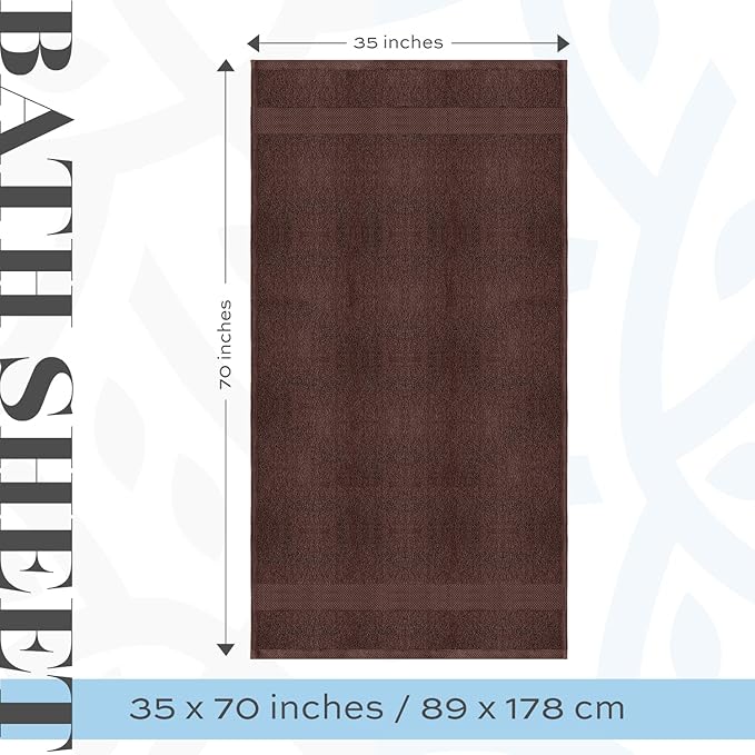 White Classic Luxury Soft Brown Bath Sheet Towels - 650 GSM Cotton Luxury Bath Towels Extra Large 35x70 / Highly Absorbent and Quick Dry/Hotel Collection Extra Large Bath Towels Oversized, 2 Pack