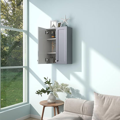 Bathroom Wall Cabinet, Over The Toilet Storage Cabinet, 19 x 27 inch Medicine Cabinet with Adjustable Shelves, Hanging Cabinet Grey for Bathroom, Living Room, Kitchen, Cupboard