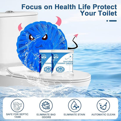Toilet Bowl Cleaner Tablets Blue Toilet Tank Cleaners, Septic-Safe Hard Water Stain Remove, Bathroom Automatic Toilet Cleaning & Deodorizer, Fresh Scent - 30 Tabs