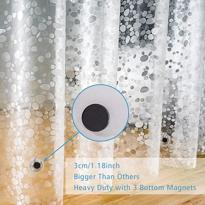 UFRIDAY Long Shower Curtain Liner 72 x 78 Inch, Thick EVA Waterproof Weighted Shower Curtain for Bathroom Heavy Duty with 3 Big Bottom Magnets,Clear, 3D Cobblestone