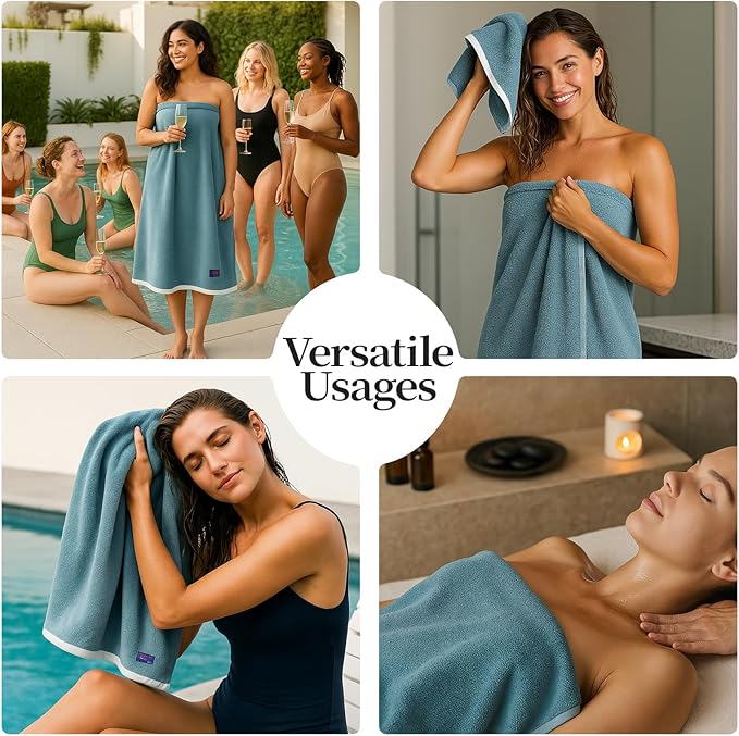 REDKISS 2 Pack 100% Cotton Bath Towels with Luxury Embellished Border Design, Oversized 27 x 54 Inches & 600 GSM Ultra Soft Bath Towel Set, Quick to Dry Towels for Bathroom, Gym, Spa, Hotel, Sky Blue