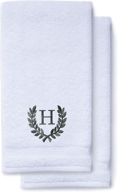 Decorative and Monogrammed Hand Towels for Bathroom Kitchen Makeup | Personalized Gift for Wedding-Bridal | Roman Font Custom Luxury Turkish Towel | Spa Collection, Oversized, 16 X 30 Inch, Set of 2