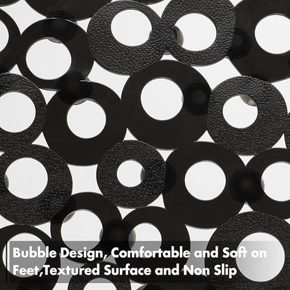 WELTRXE Oval Bathtub Mat Non Slip, Black Bubbles Bath Mats for Tub, Shower Mat with Drain Holes, Suction Cups, Machine Washable Bath Tub Mat, BPA, Latex, Phthalate Free for Bathroom, 27 x 14 Inch