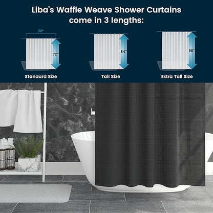 LiBa Waffle Weave Fabric Black Shower Curtain, 72 W x 72 H Water Repellent & Heavyweight, Hotel Quality & Machine Washable Cloth Linen Shower Curtains Set and for Bathroom