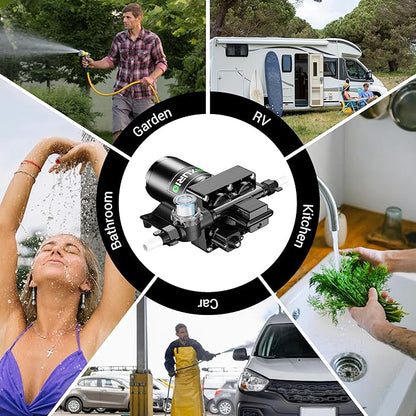 6GPM RV Water Pump, 70PSI 110V DC Fresh Water Pump, Self-Priming Diaphragm Water Pump with Pressure Switch and Filter for RV, Garden, Yacht, Camping