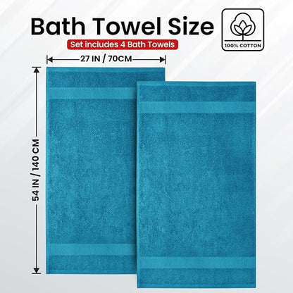 Infinitee Xclusives Luxury 100% Ring-Spun Cotton Bath Towels Set of 4 (27x54 inches) – Soft, Absorbent & Quick-Drying Towels for Bathroom, Gym, Spa & Hotel Use (Serene Teal, Bath Towels)