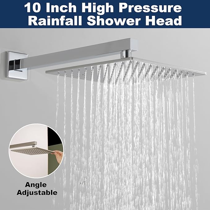 Shower System with Tub Spout, All Metal Bathtub Shower Faucet Set with High Pressure 10 Inch Rain Shower Head and Handheld Shower Head Set, Chrome (Valve Include)