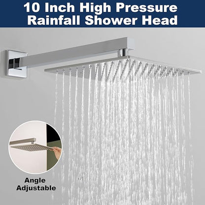 Shower System with Tub Spout, All Metal Bathtub Shower Faucet Set with High Pressure 10 Inch Rain Shower Head and Handheld Shower Head Set, Chrome (Valve Include)
