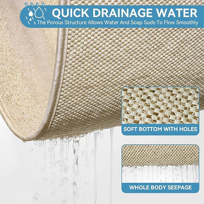 Non Slip Shower Mat Bathtub Mat 16x24 Inch, Quick Dry Bath Mat with Drain, Soft PVC Imitation Loofah Foot Scrubber Bath Mats for Bathroom Tub Shower Floor, Hangable & Hook Included, Beige