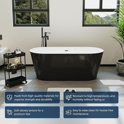 67'' Acrylic Freestanding Bathtub, Extra-Deep Soaking Free Standing Tub for Luxurious Bathing Experience, with Chrome Drain, for Main Bathroom, Black & White