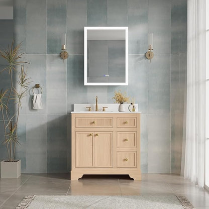 WELLFOR 24 x 32 Inch LED Medicine Cabinet with Lights, 3X Magnification Makeup Mirror, Bathroom Vanity Mirror Cabinet with Storage, Anti Fog, Surface or Recess Mount, Left Opening Door