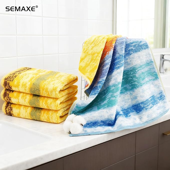 SEMAXE 12 Pack Hand Towels for Bathroom, 100% Cotton Towels with Hanging Loops, Soft & Highly Absorbent, Hand Towel Set for Gym, Shower, Hotel, Spa and Kitchen, Colorful Towel - Wheat Field Collection